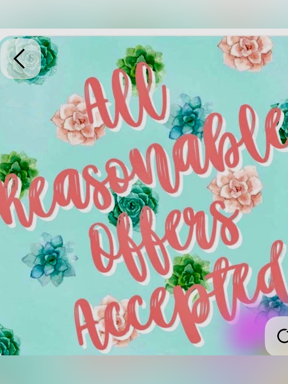 Graphic Floral 'All Reasonable Offers Accepted' Sign in Mint & Coral